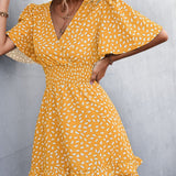 Smocked Waist Layered Surplice Dress