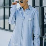Distressed Snap Down Denim Jacket