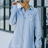 Distressed Snap Down Denim Jacket