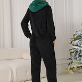 Pom-Pom Trim Zip Front Hooded Lounge Jumpsuit