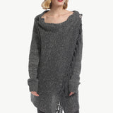 One-Button Tassel Tie Asymmetrical Hem Cardigan