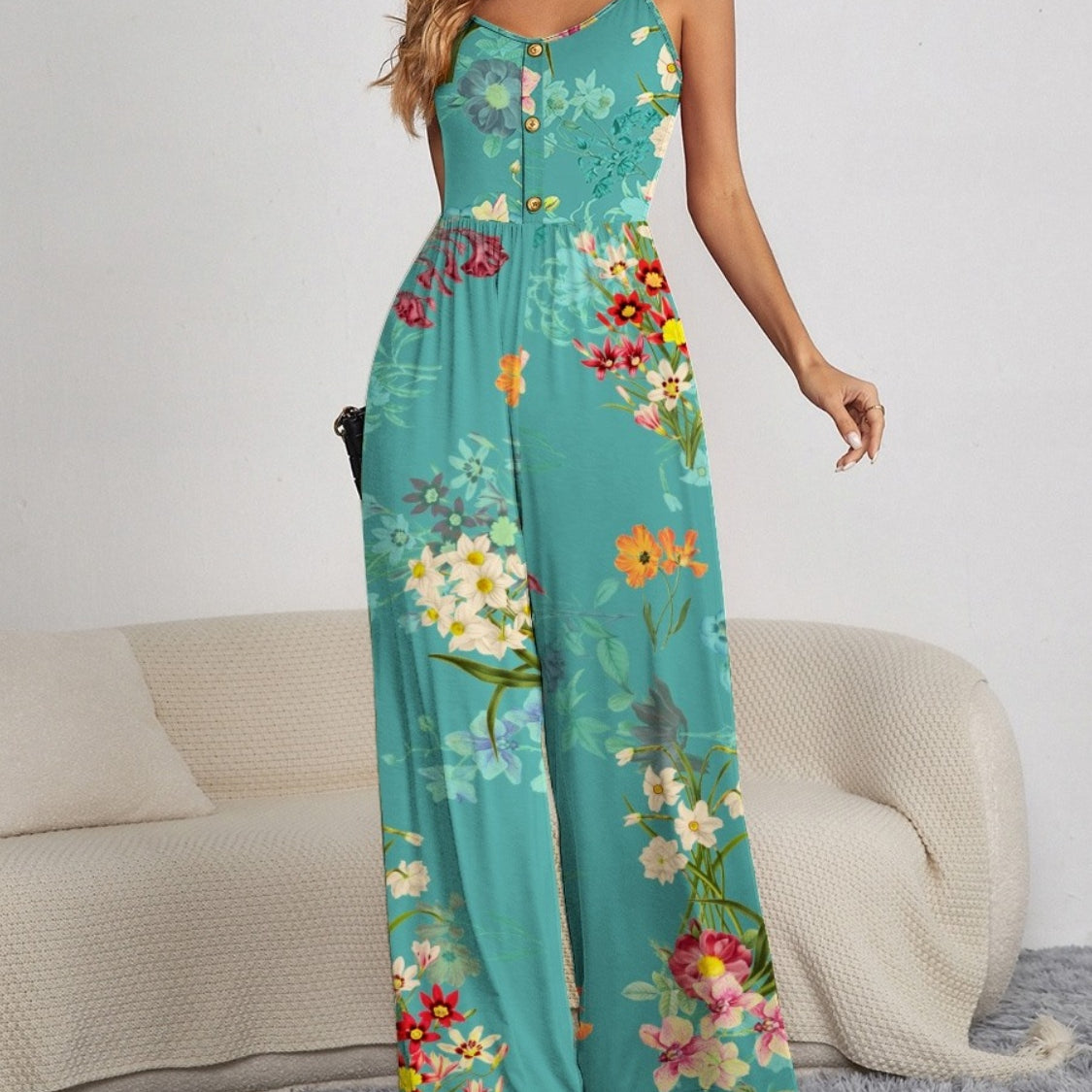 Floral Spaghetti Strap Wide Leg Jumpsuit