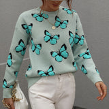 Butterfly Dropped Shoulder Crewneck Sweater