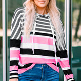 Striped Drawstring Detail Long Sleeve Hoodie