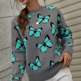 Butterfly Dropped Shoulder Crewneck Sweater