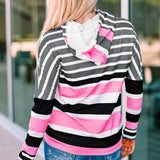 Striped Drawstring Detail Long Sleeve Hoodie