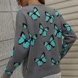 Butterfly Dropped Shoulder Crewneck Sweater