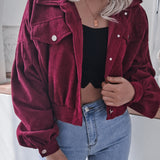 Lantern Sleeve Cropped Corduroy Jacket