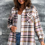 Plaid Button Front Shirt Jacket with Breast Pockets