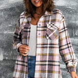 Plaid Button Front Shirt Jacket with Breast Pockets