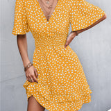 Smocked Waist Layered Surplice Dress