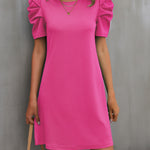 Round Neck Puff Sleeve Mini Dress