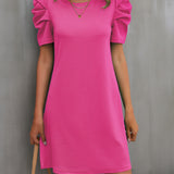 Round Neck Puff Sleeve Mini Dress