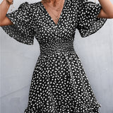 Smocked Waist Layered Surplice Dress