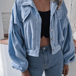 Lantern Sleeve Cropped Corduroy Jacket