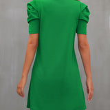 Round Neck Puff Sleeve Mini Dress