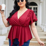 Curvy Line- Frill Surplice Flutter Sleeve Blouse