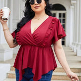 Curvy Line- Frill Surplice Flutter Sleeve Blouse