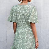 Smocked Waist Layered Surplice Dress