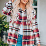 Plaid Button Front Shirt Jacket with Breast Pockets
