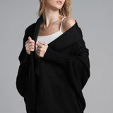 Dolman Sleeve Open Front Ribbed Trim Longline Cardigan