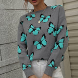 Butterfly Dropped Shoulder Crewneck Sweater