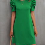Round Neck Puff Sleeve Mini Dress