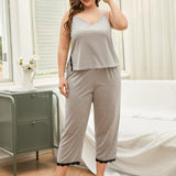 Curve - Lace Trim Slit Cami and Pants Pajama Set