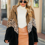 Leopard Color Block Hooded Teddy Jacket