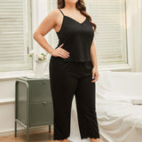 Curve - Lace Trim Slit Cami and Pants Pajama Set