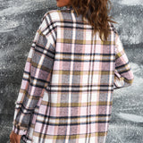 Plaid Button Front Shirt Jacket with Breast Pockets