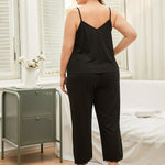 Curve - Lace Trim Slit Cami and Pants Pajama Set