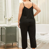 Curve - Lace Trim Slit Cami and Pants Pajama Set
