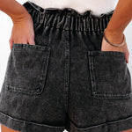 Scrunch Waist Denim Shorts with Pockets