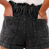 Scrunch Waist Denim Shorts with Pockets