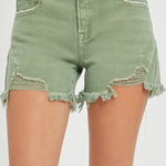 RISEN Mid Waist Frayed Hem Denim Shorts