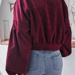 Lantern Sleeve Cropped Corduroy Jacket