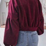 Lantern Sleeve Cropped Corduroy Jacket