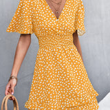 Smocked Waist Layered Surplice Dress