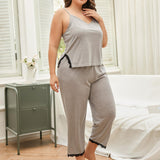 Curve - Lace Trim Slit Cami and Pants Pajama Set