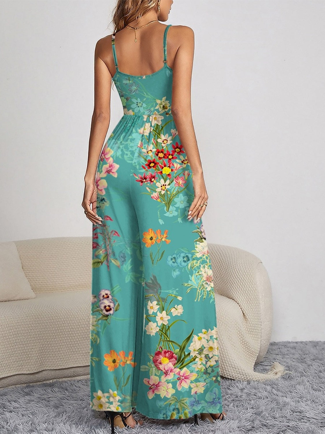 Floral Spaghetti Strap Wide Leg Jumpsuit