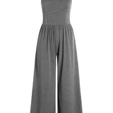 Round Neck Sleeveless Jumpsuit with Pockets