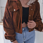 Lantern Sleeve Cropped Corduroy Jacket