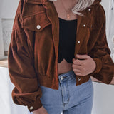 Lantern Sleeve Cropped Corduroy Jacket