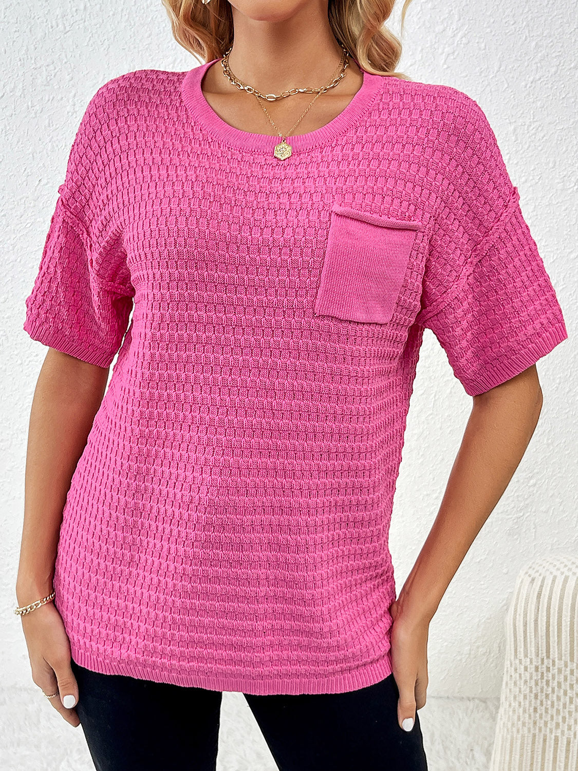 Pink Short Sleeve Knit Top
