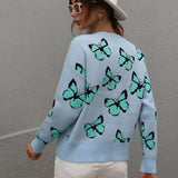Butterfly Dropped Shoulder Crewneck Sweater