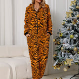 Animal Print Zip Front Lounge Jumpsuit with Pockets