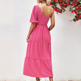 Smocked One-Shoulder Midi Dress