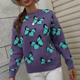 Butterfly Dropped Shoulder Crewneck Sweater