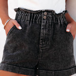 Scrunch Waist Denim Shorts with Pockets